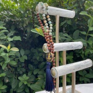 109 Bead Amazonite & Coconut Wood Mala Necklace